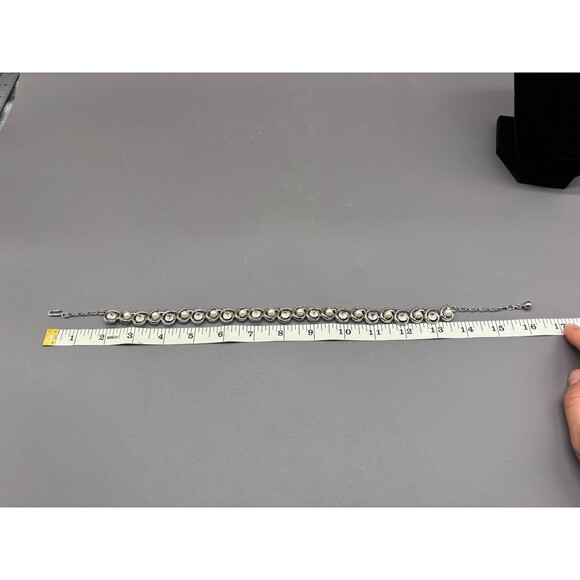 Trifari Pearl Rhinestone Silver Tone Link Necklace Vintage 1960s Jewelry - Picture 5 of 7